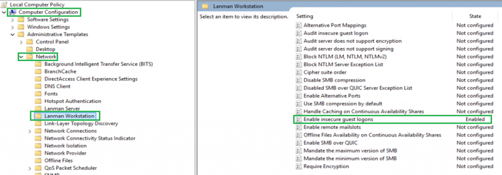 Enable Insecure Guest Logons